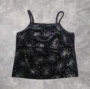 Velvet Vintage Crop Tank with Silver Spiral Pattern  Black - Two Roads